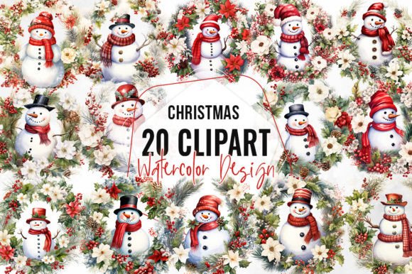 Download Vintage Snowman Christmas Wreath Clipart - Vintage Collection